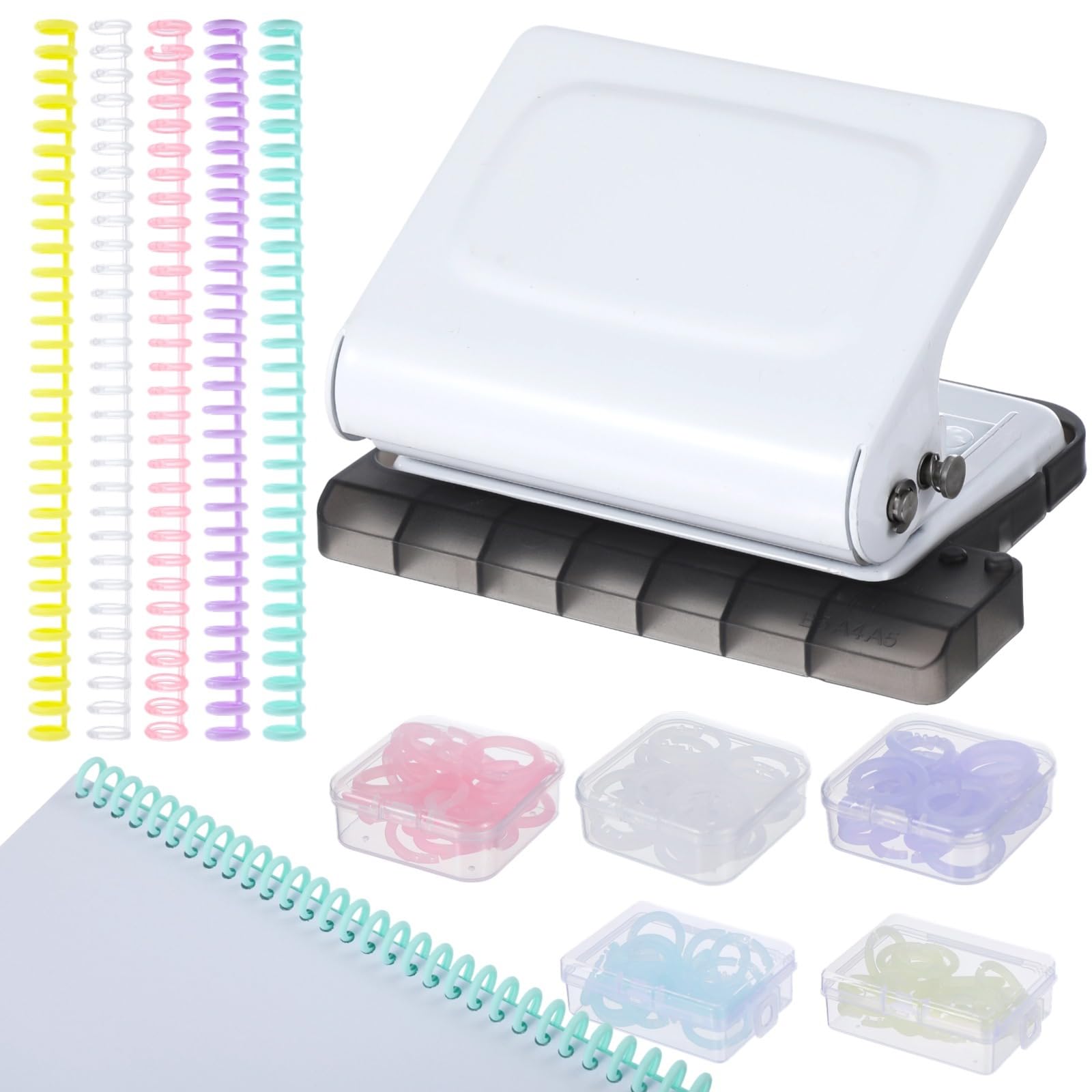 10-Hole Binder Machine Kit, Manual Binding System with 10 Pcs Loose Leaf Binding Spines & 100 Pcs Binder Rings, Binding Machine for Planner, 26 Holes on B5, 30 Holes on A4, 20 Holes on A5 (White) - Image 2