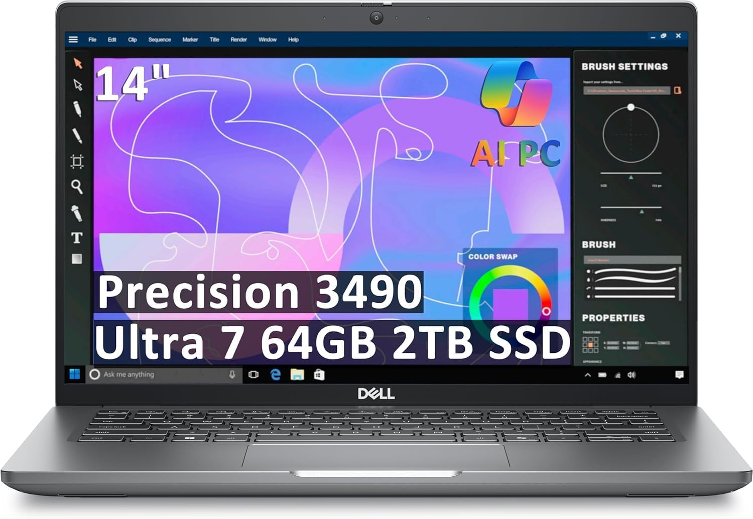 2025 Dell Precision 3490 Mobile Workstation AI PC Laptop (14″ FHD, Intel 16-Core Ultra 7 155H (> i9-12900H), 64GB DDR5 RAM, 2TB SSD) Business, Engineer, FP, 2x Thunderbolt 4, 1080p Webcam, Win 11 Pro