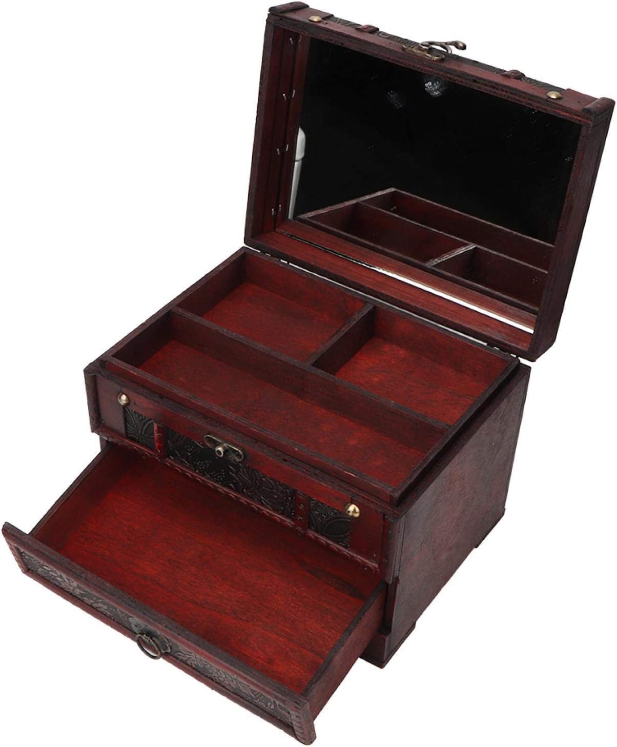 Joyero de Madera, Caja de joyería de joyería de joyería de Caja Vintage con cajones y Espejo para Anillo, Collar, Reloj.