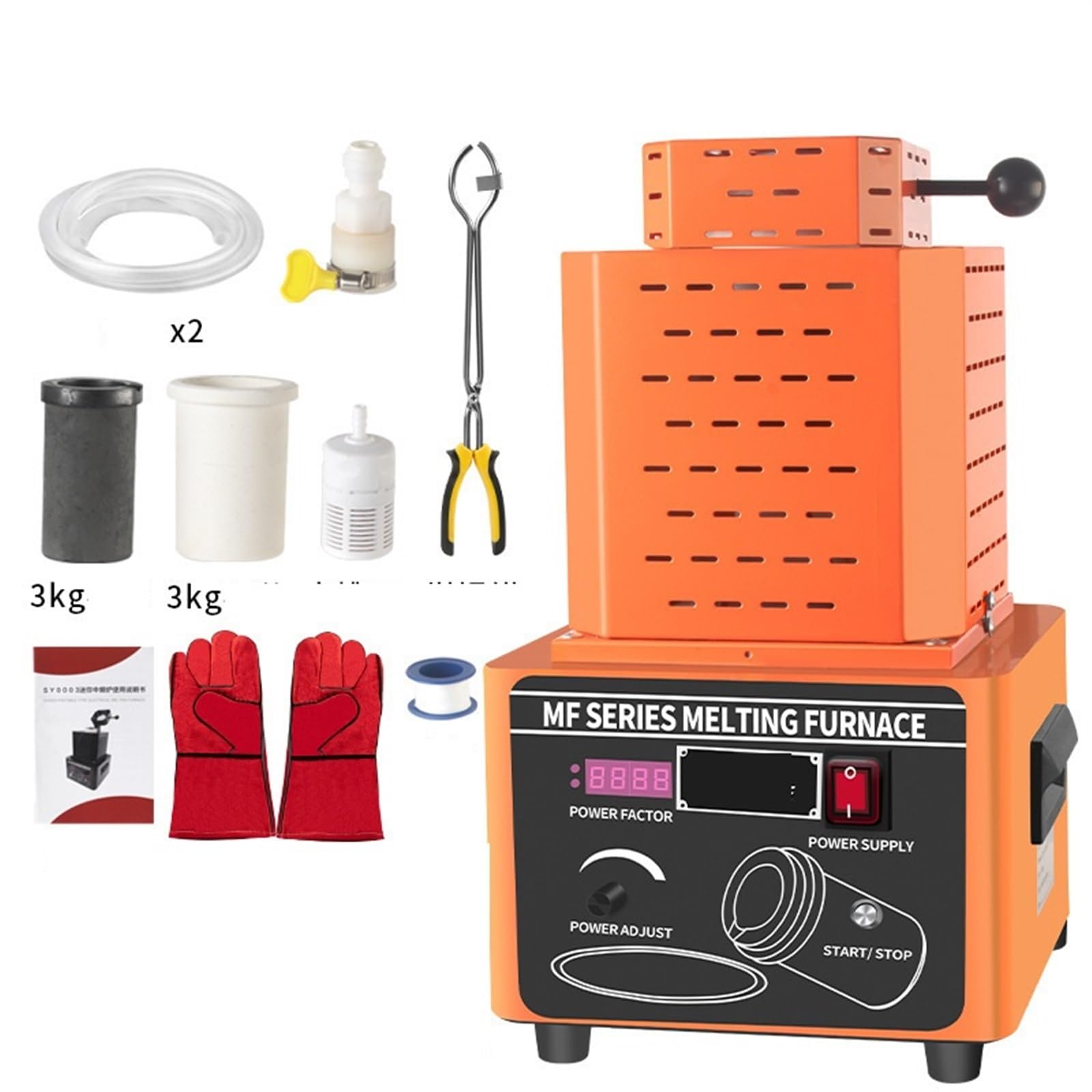 1600 °C Zwischenfrequenz-Goldschmelzofen, schnell schmelzender Gold- und Silber-Kupfer-Eisen-Aluminium-Edelstahl-Schmelzofen, Wasserumlauf-Tiegelofen Effizienz steigern((3KG) Orange)