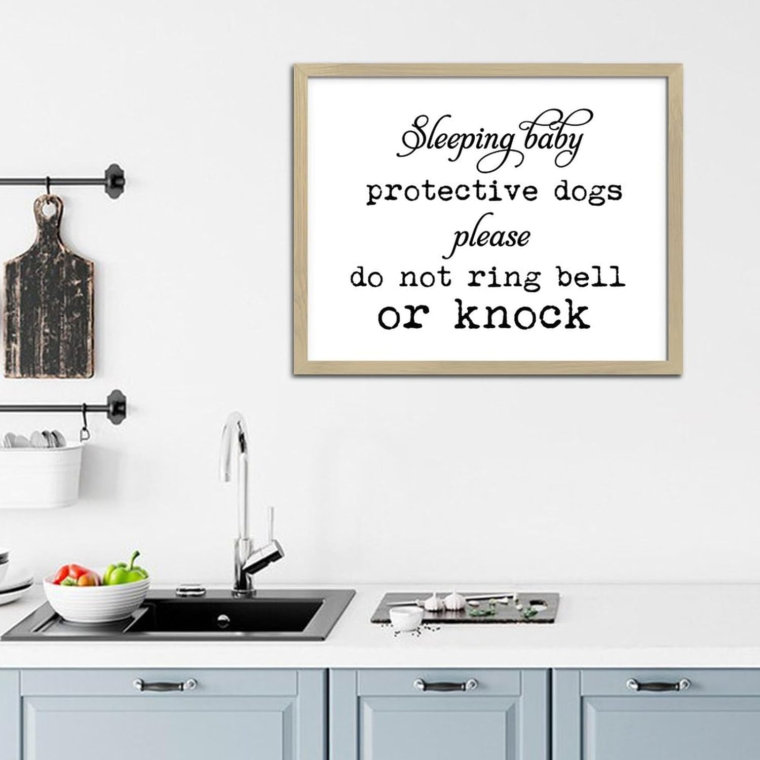 Distressed Wall Art Décor Wood Framed Sign Sleeping Baby Protective Dogs Painted Wood Plaque 16x20 Bible Verse Inspirational Wooden Hanging Signs Home Decor for Room Window