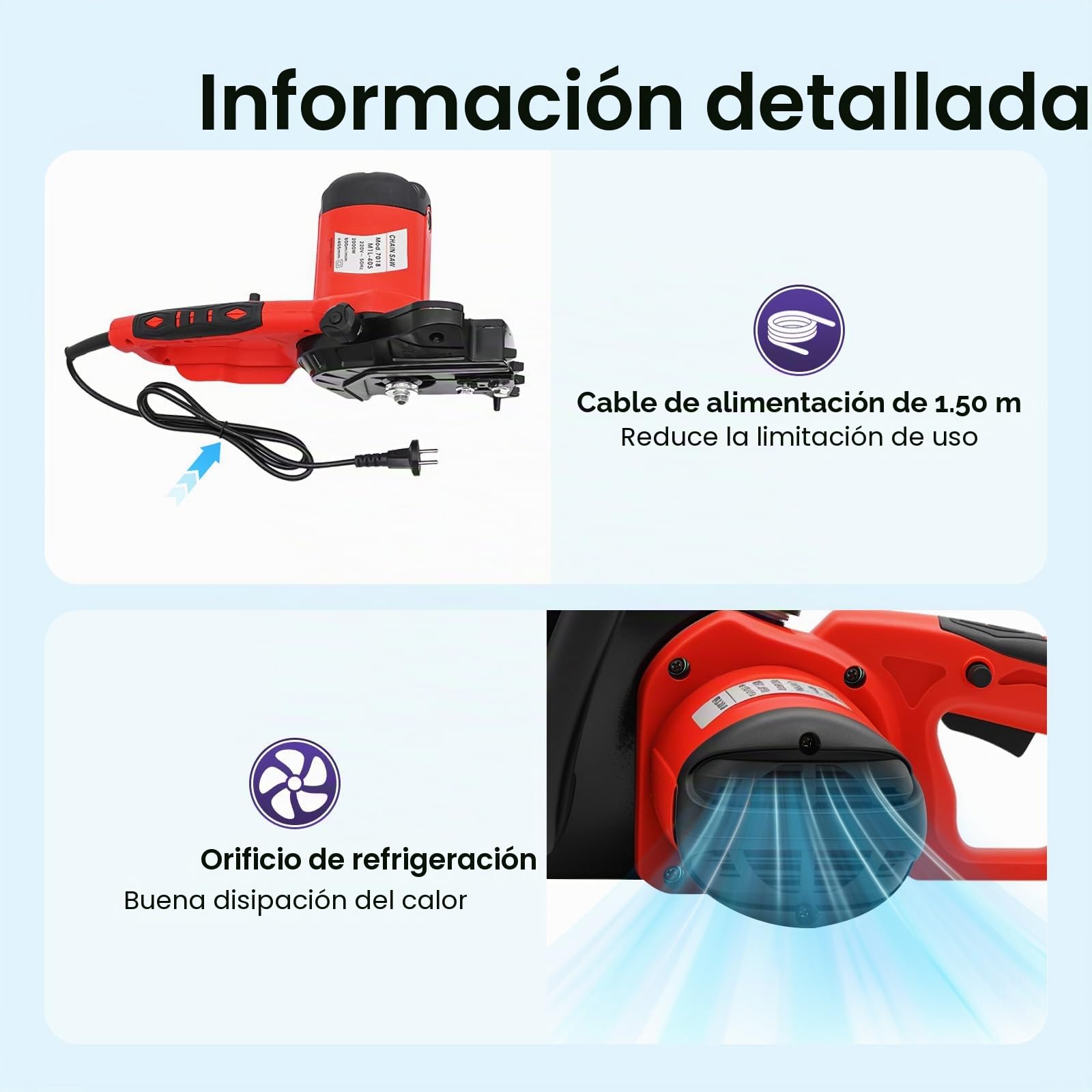 Motosierra eléctrica GH-EC 1835, 1800 W, con cable, 40 cm, longitud de corte 800 r/min, velocidad de rotación, calibración automática, tensión de cadena sin herramientas