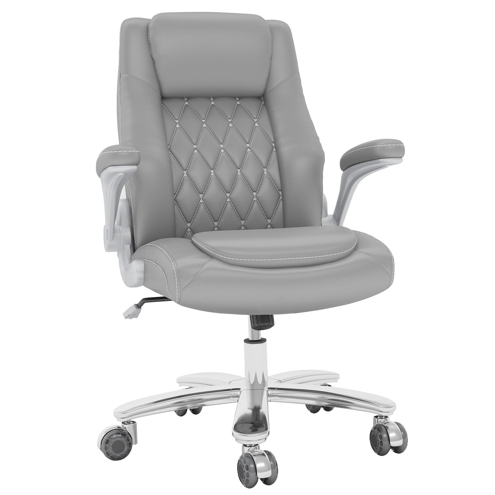 lavimiya Executive Office Chair with Rubber Wheels, Big and Tall Office Chair 400LBS, High Back Leather Computer Desk Chair with Flip-up Armrests and