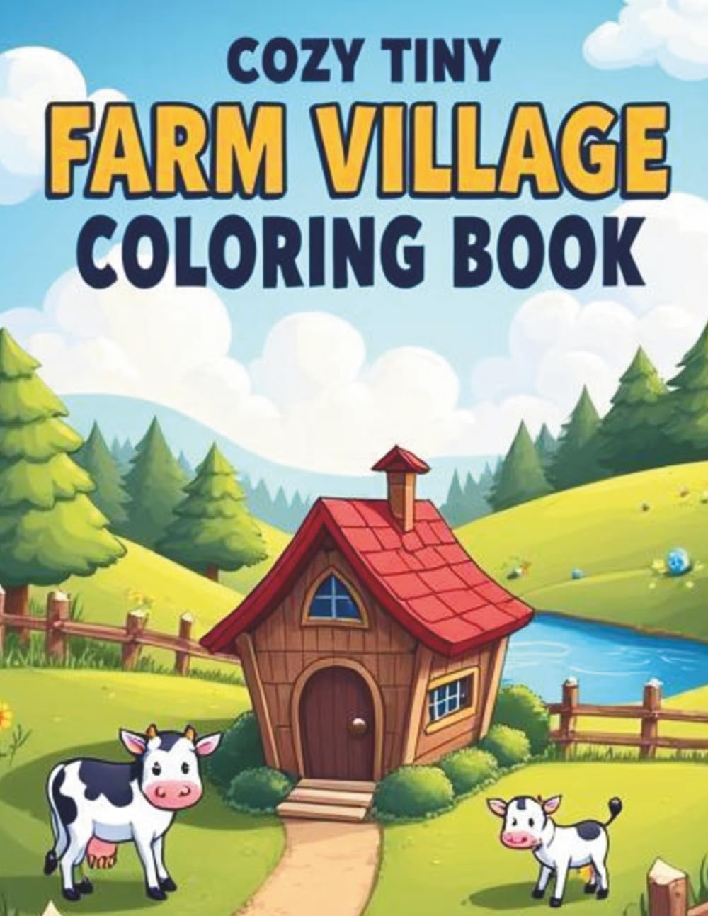 Cozy Tiny Farm Village Coloring Book: Relaxing Countryside Scenes with Cute Farm Animals and Tiny Houses for Adults and Teens
