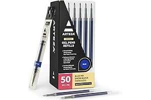 ARTEZA Gel Pen Refills Pack of 50, Blue Gel Ink Refills for Roller Ball Pens