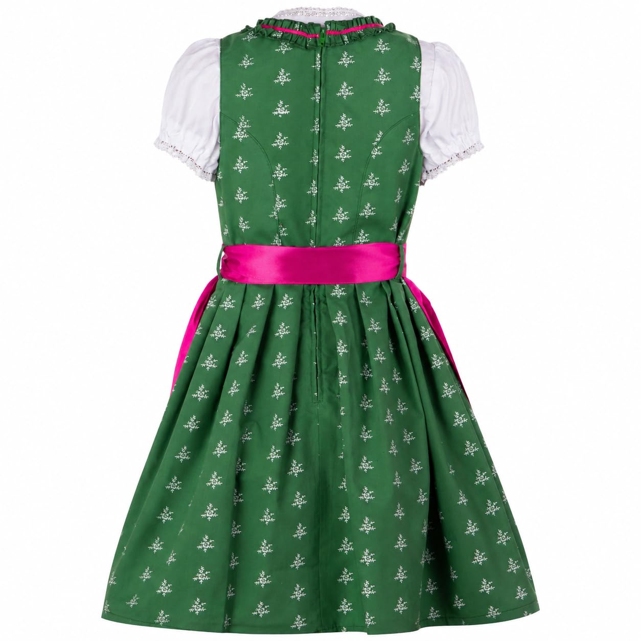 Ramona Lippert® - Dziecięca sukienka Dirndl dla dziewczynek - dirndl Franziska w kolorze ciemnozielonym z kwiatowym wzorem - 3-częściowa sukienka ludowa - moda ludowa - strój ludowy z fartuchem