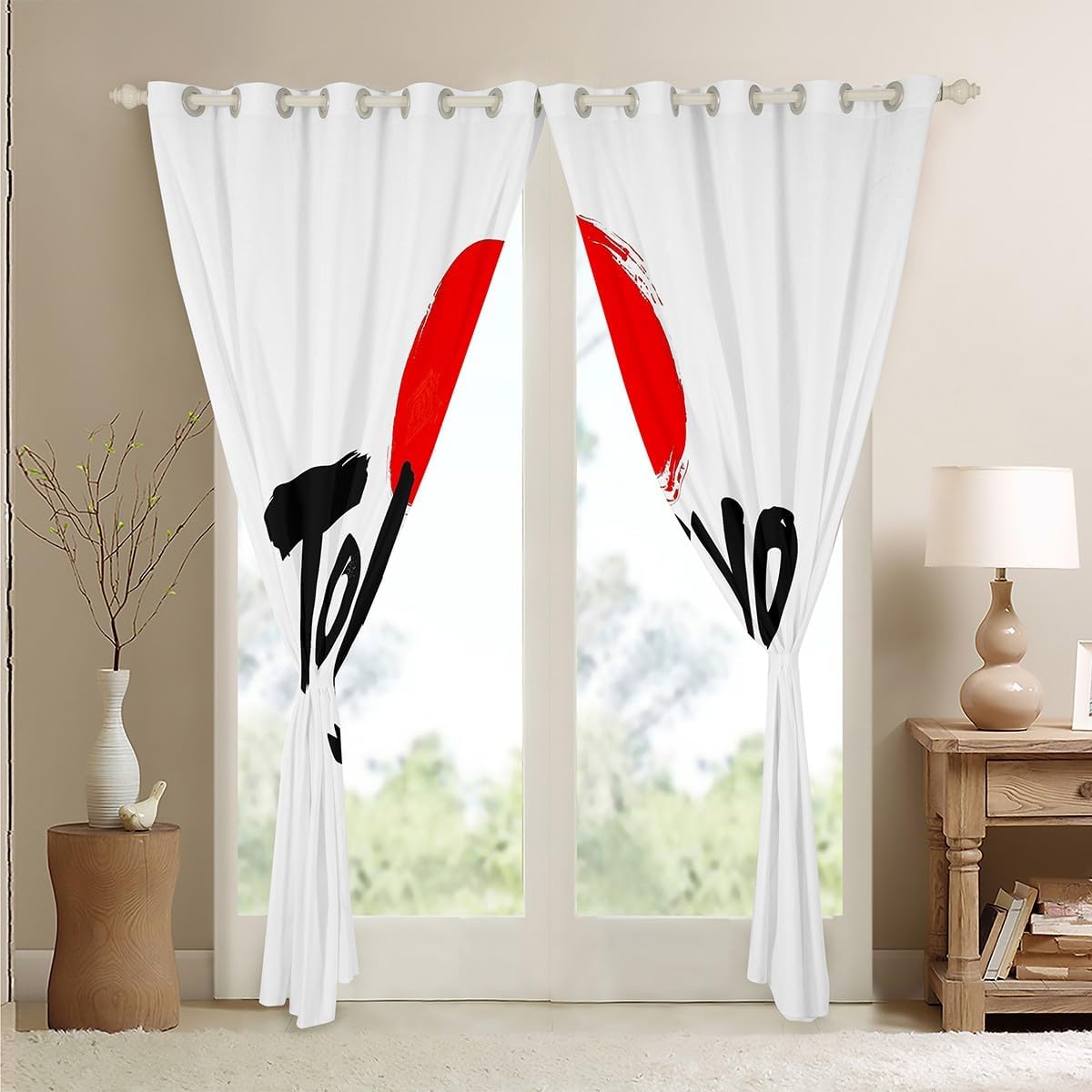 Feelyou Kids Tokyo Curtains for Bedroom Living Room (2 Panels, 52 x 96 Inch) Boys Girls Red Sunset Blackout Curtains Japanese Style Darkening Drapes Japan Modern City Window Treatments