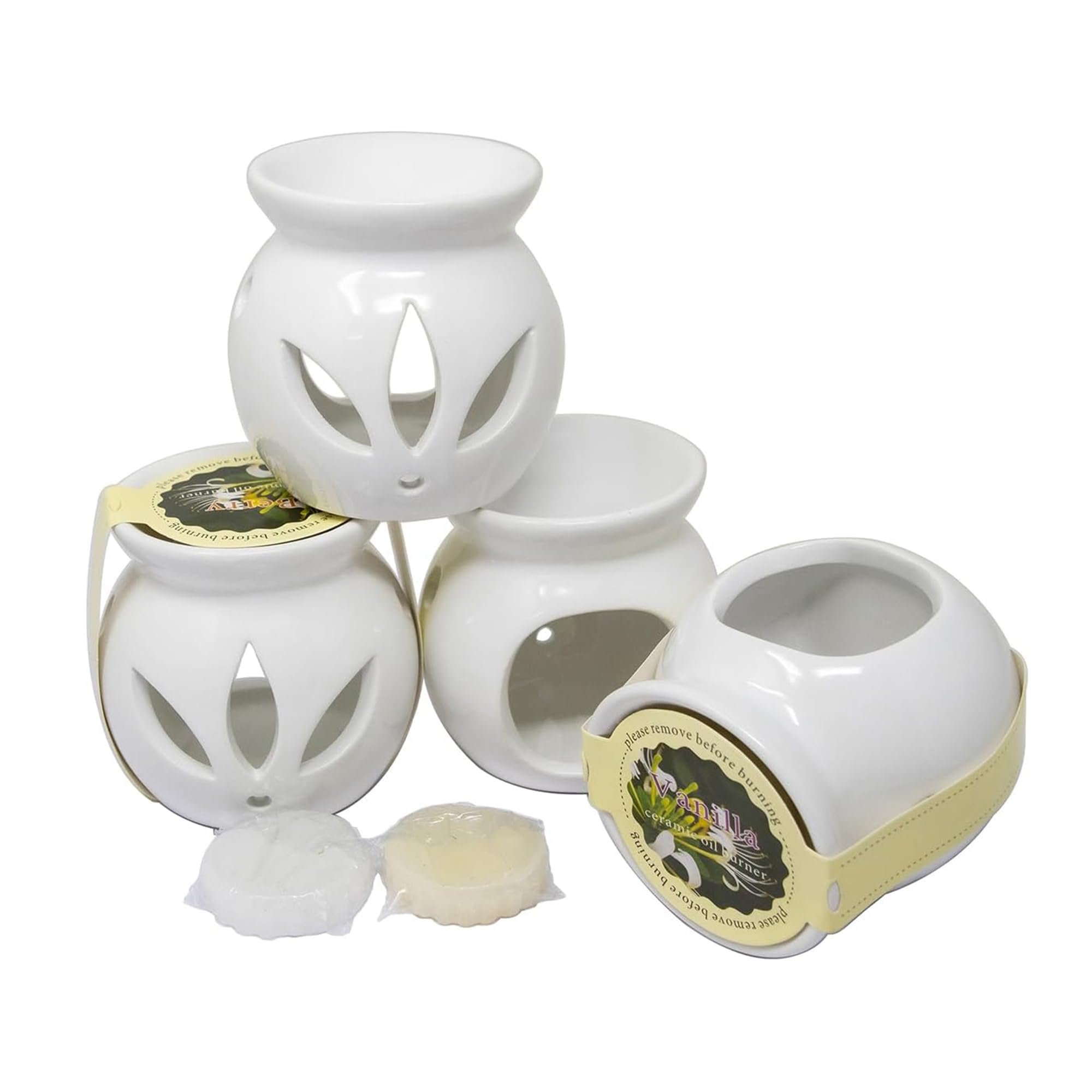 Set Of 4 Heart Shape Wax Melt Burner Ceramic Essential Oil Burners - Love Decor Pattern Scented Diffuser Warmer | Home Bedroom Holder Candle Aromatherapy | Xmas Gift Set