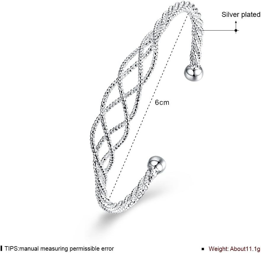 Sterling Silver Adjustable Wire Bracelet Fashion Bangle Cuff Bracelet with Specail Follower Mesh Pattern Designed For Women - Image 2