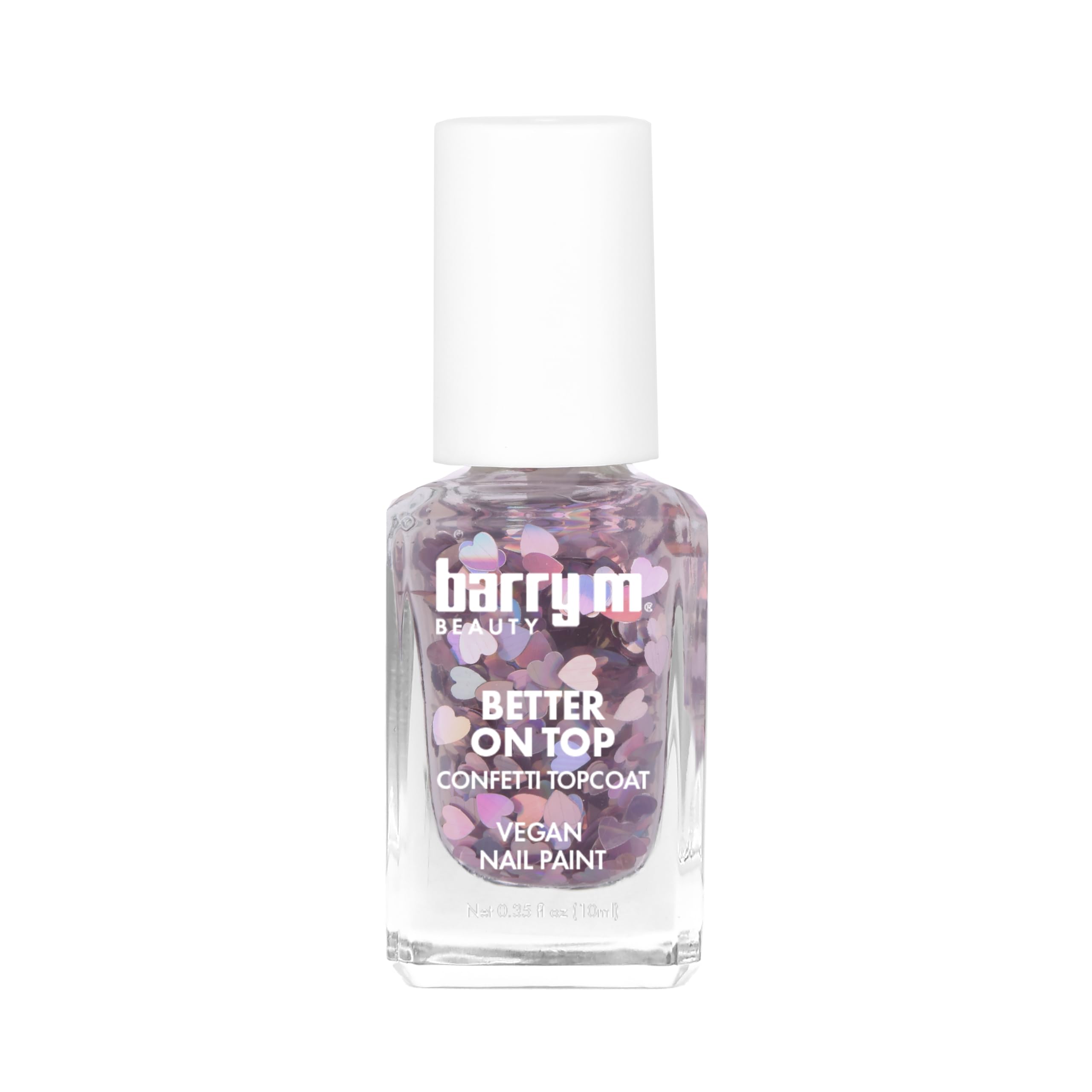 Barry M Better On Top Confetti Top Coat Nail Polish Holographic Heart Nail Topper Clear Glossy Glitter Nail Art 100% Vegan & Cruelty Free