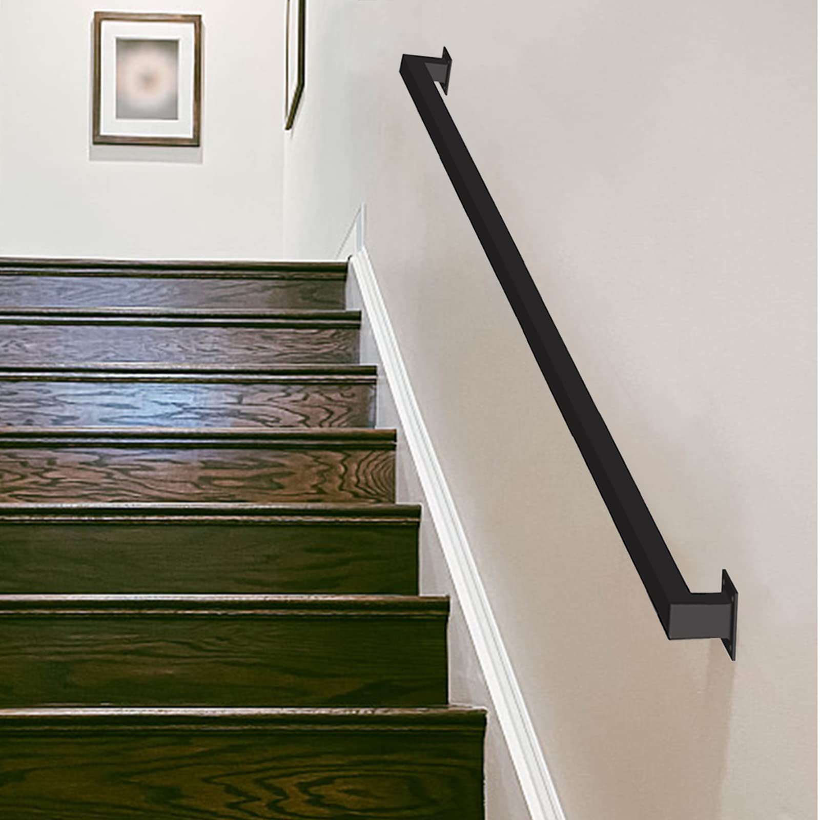 3FT Black Industrial Iron Hand Railing, Wall Support Handle for Indoor Stairs & Outdoor Decks, Non-Slip & Rust-Resistant