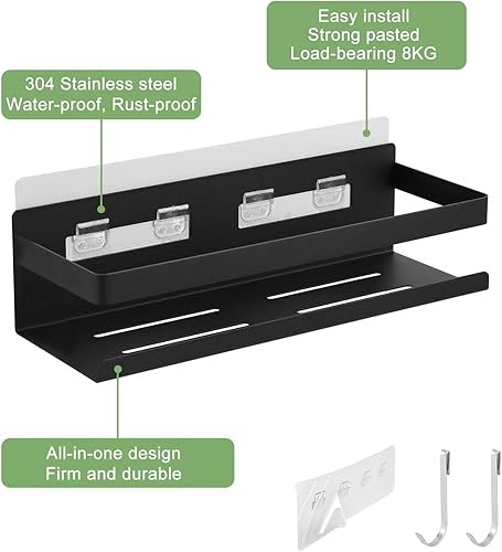 Miniatura 3 de Estante de especias para refrigerador, cocina, hogar, organización y almacenamiento adhesivo (paquete de 2, negro)