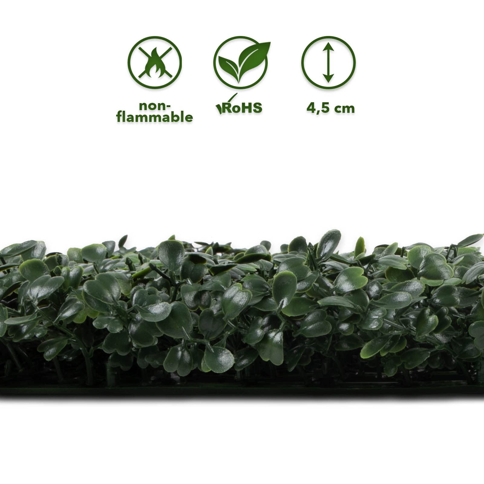 KARAT Pannello Verde Artificiale 50x50 Cm - Parete Piante Per Giardino Verticale, Balcone E Interni - Bosso Verde Scuro - 2