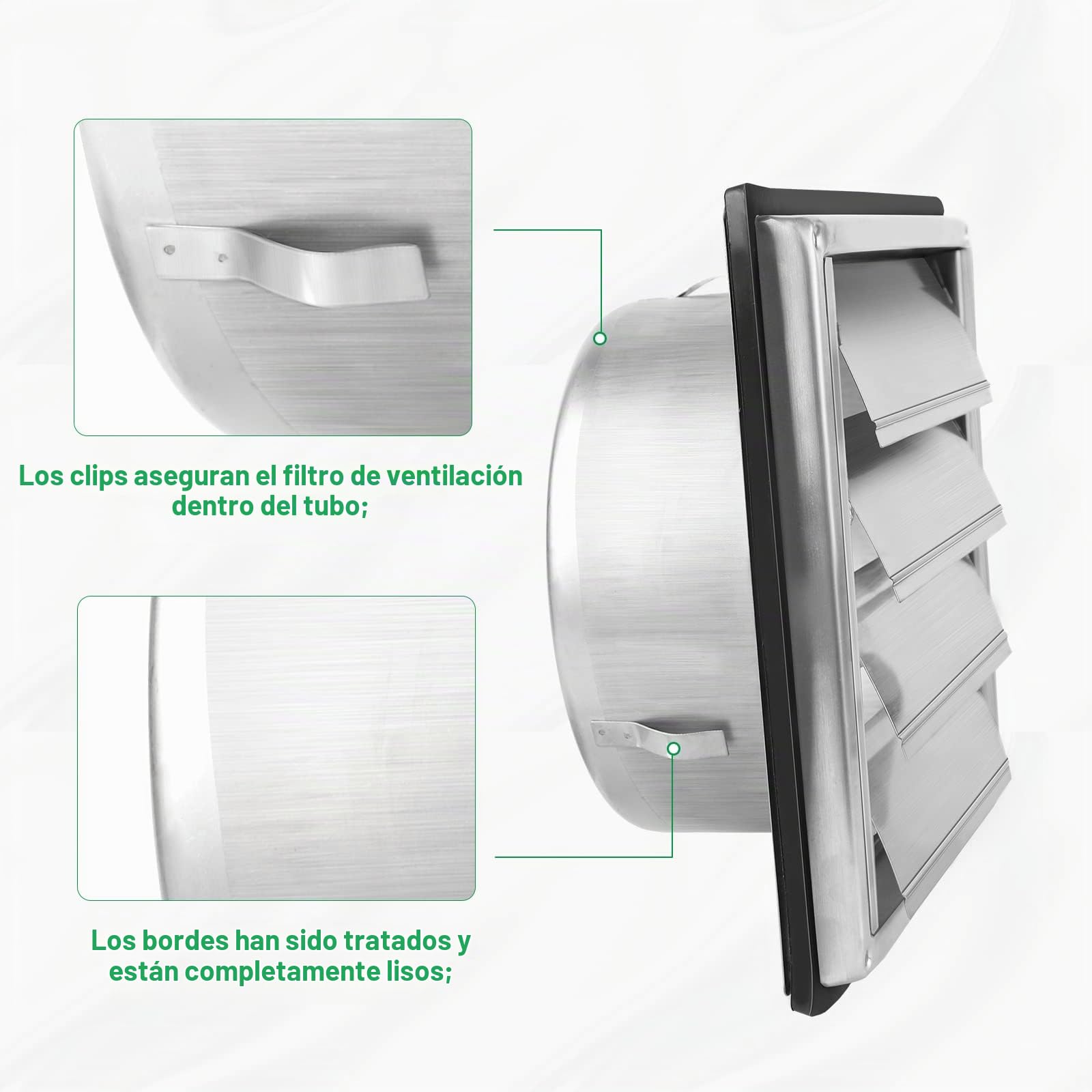 LALAGO Rejilla de ventilación 100mm, Amortiguador de Reflujo Rejilla de protección contra la intemperie de Acero inoxidable con lamas móviles, Rejilla de Lamas Rejilla de ventilación Ø100mm