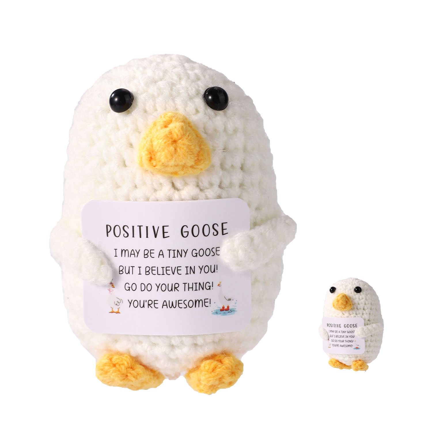 TOYMIS Positive Goose, Kreatywna Emocjonalna Pluszowa Pozytywna Wełna Szydełkowa Gęś Dziergana Zabawka Rozweselający Prezent dla Rodziny Przyjaciół Dekoracja na Przyjęcie Urodzinowe (Biała)