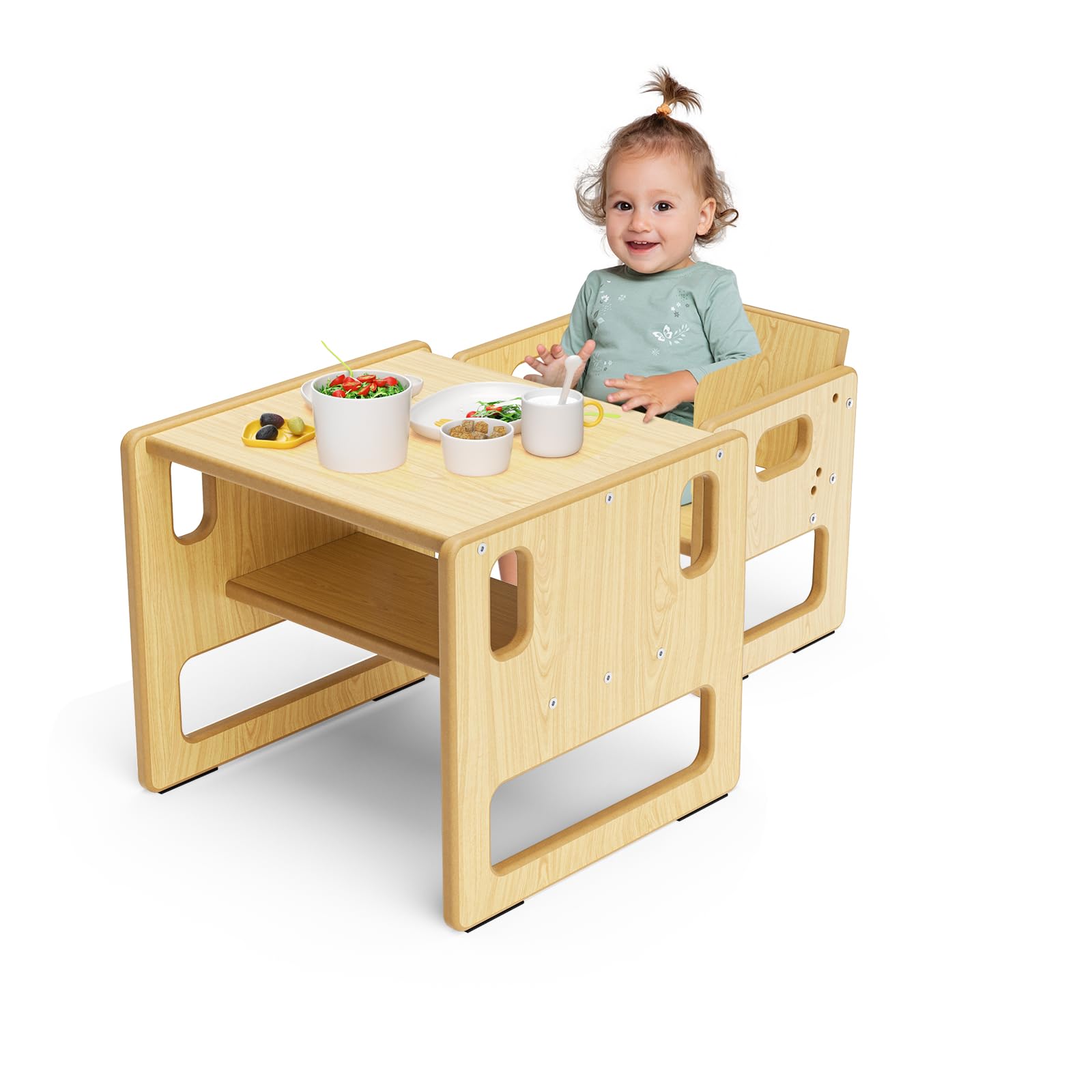 Ensemble table et chaises pour enfants, table de jeu Montessori en bois avec espace de rangement, convient pour les enfants pour lire, jouer, manger