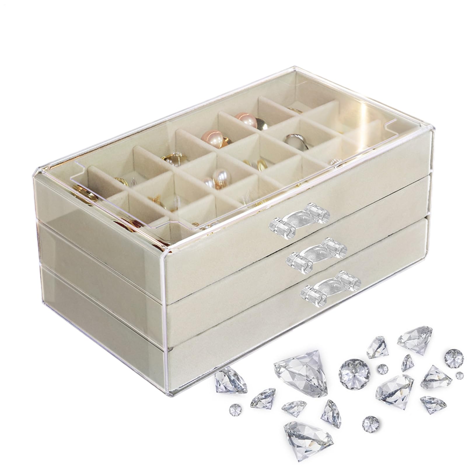 Boîte de collection de pierres et minéraux en acrylique transparent avec 54 compartiments