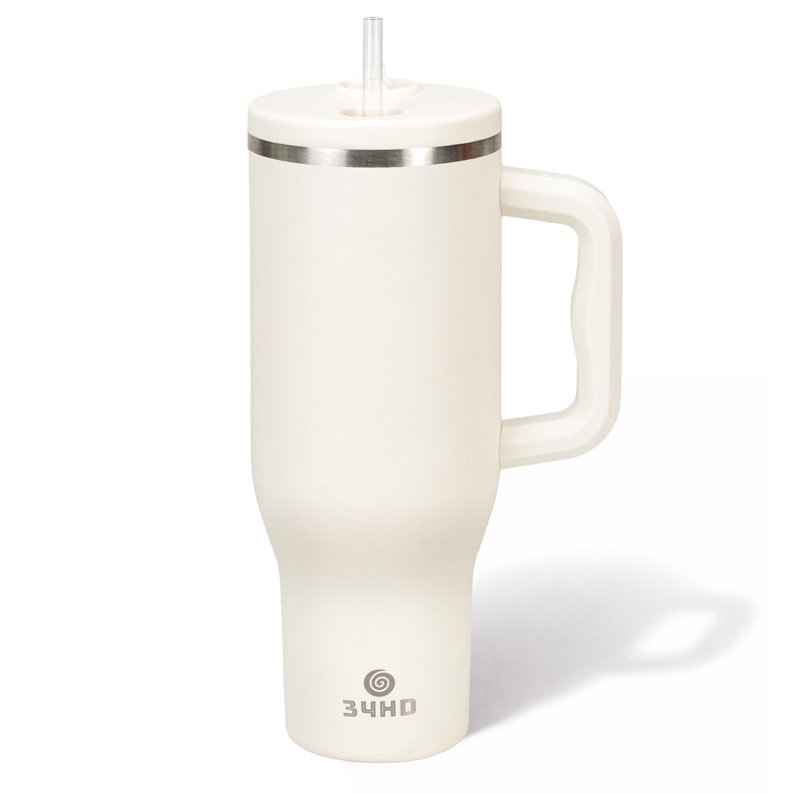 34HD White 40oz Insulated Tumbler with Handle and Reusable Hidden Straw