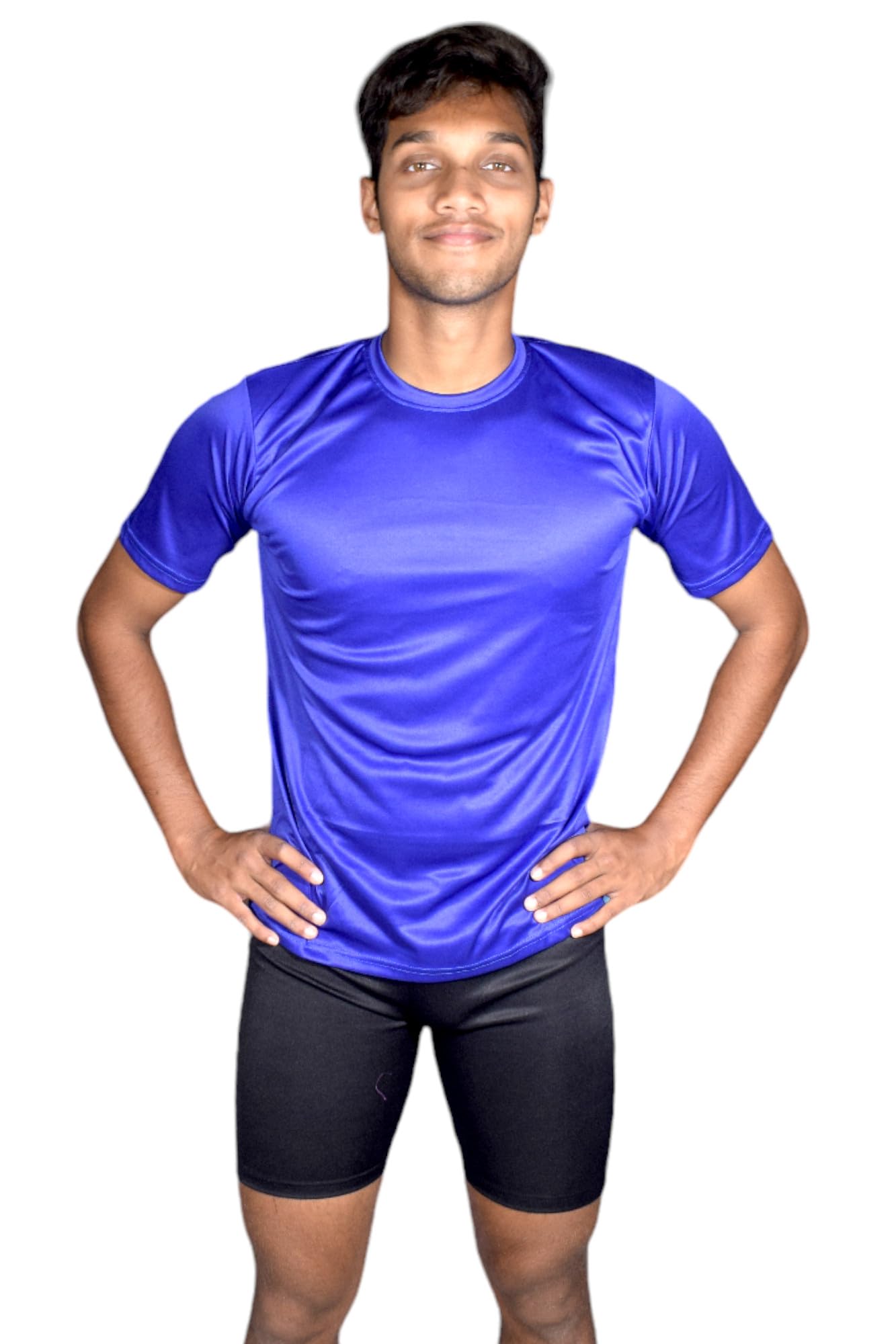 Spandex Men's Regular Fit Tights with Half Sleeves Tshirt | Adjustable, Quick Drying Set for Swimming, WaterParks, Surfing & Other Sports - Royal Blue & Black-image-35