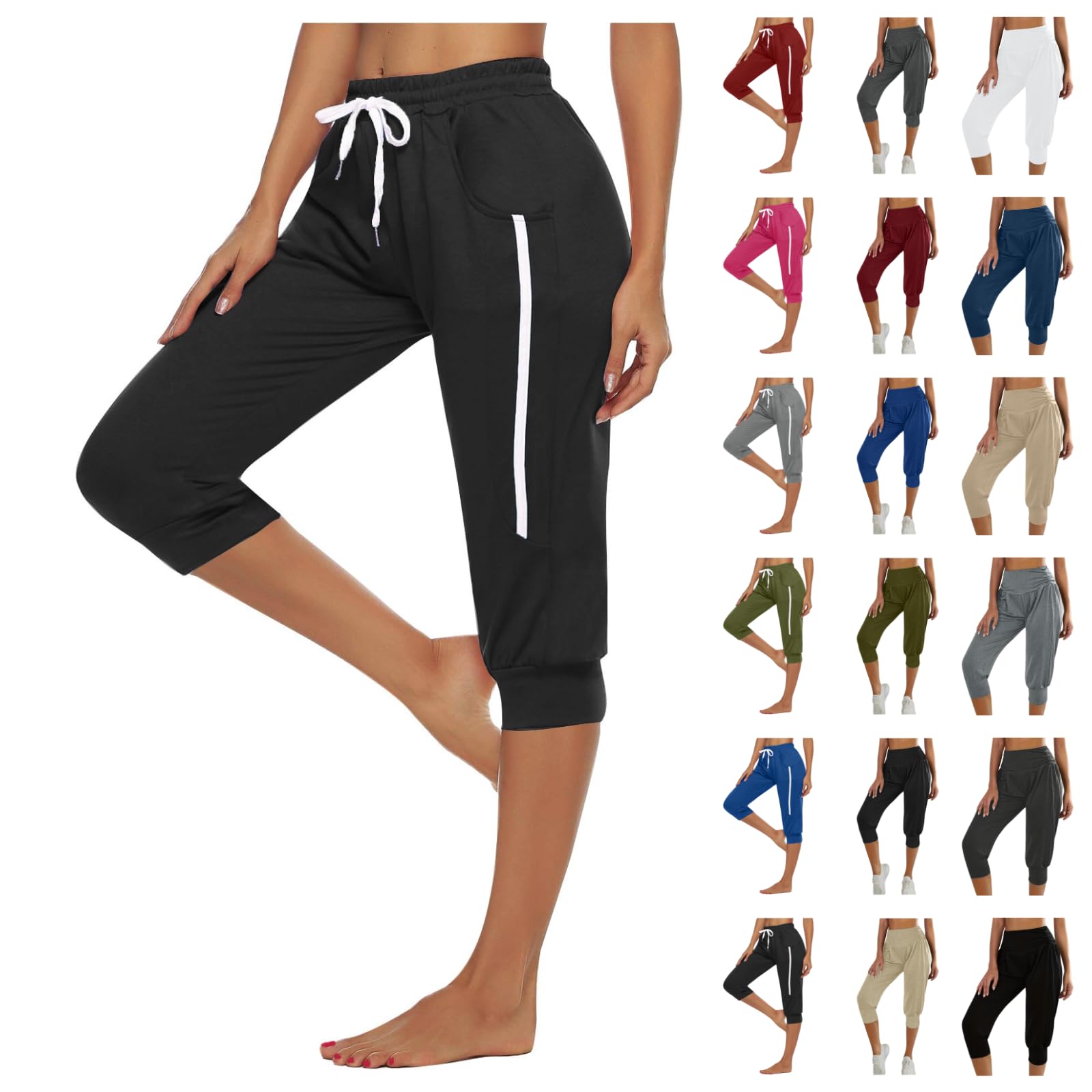 Women's Cargo Capris Hiking Pants Lightweight Sweatpants Quick Dry Outdoor Athletic Travel Casual Loose Comfy Cute Pockets