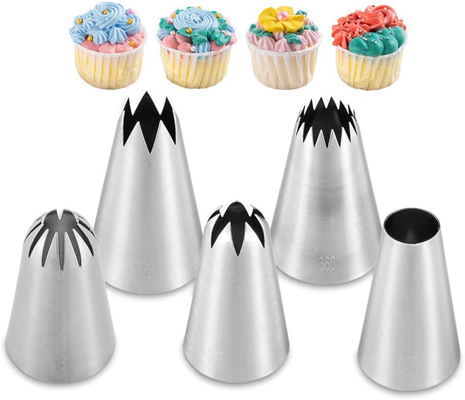Large Piping Tips Set,Icing Tips With 1M Open Star Decorating Tip,2D Drop Flower Frosting Tip,1A