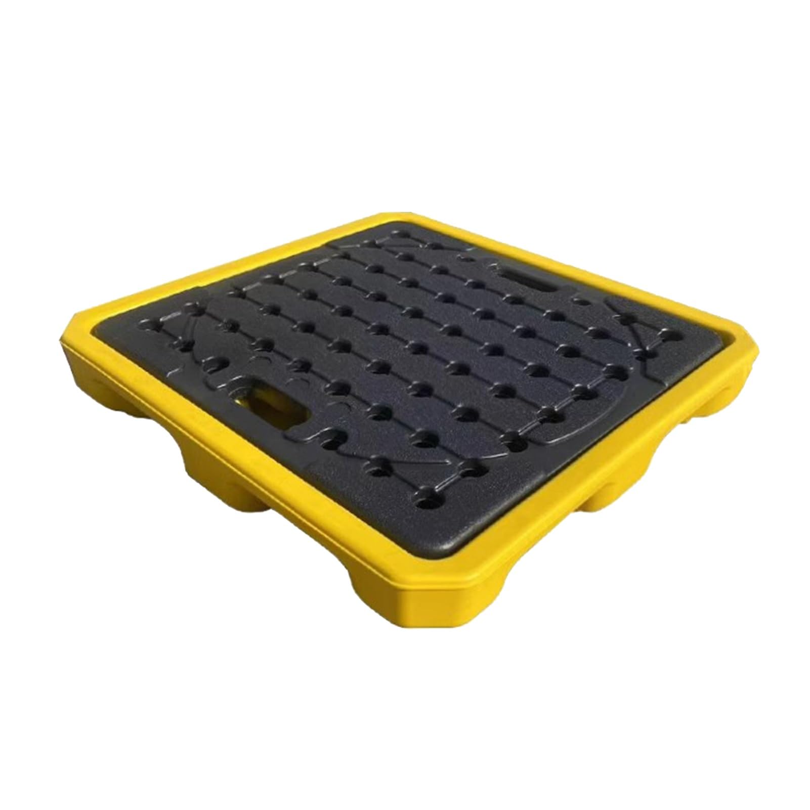 SGKOMN Yellow Black Polyethylene Spill Tray Modular Drum Spill Containment Pallet with Drain Outlet Detachable Grates for Garage Storage