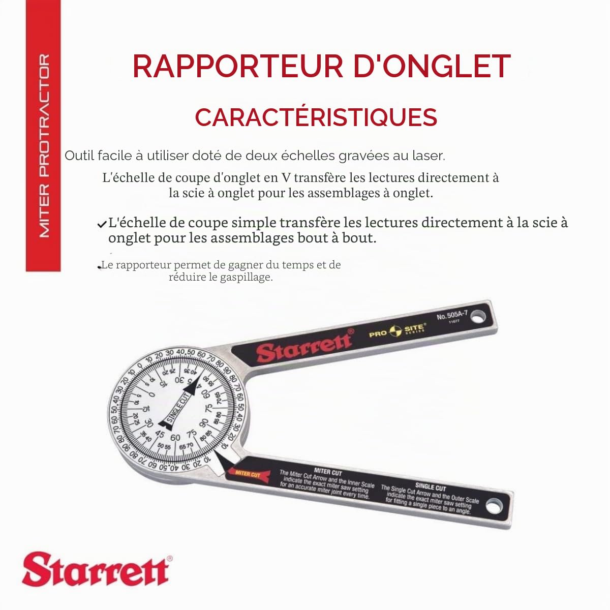 Starrett 505A Pro-Site Rapporteur Aluminium 17,8 cm