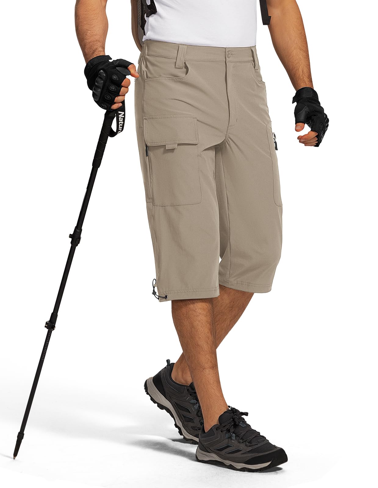 Moosehill Short 3/4 pour homme, cargo, bermuda, short de plein air, 6 poches, léger, imperméable, pantalon cargo, pantalon de randonnée, pantalon de travail, VTT, sports de plein air, short d'été