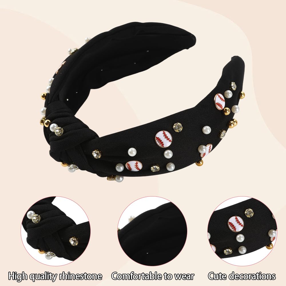 Valentine's Day Black Baseball Headbands for Women Rhinestone Beaded,Hair Knotted Wide Hairband Accessories for Birthday,Engagement,Anniversary Party Decor Gifts image 3