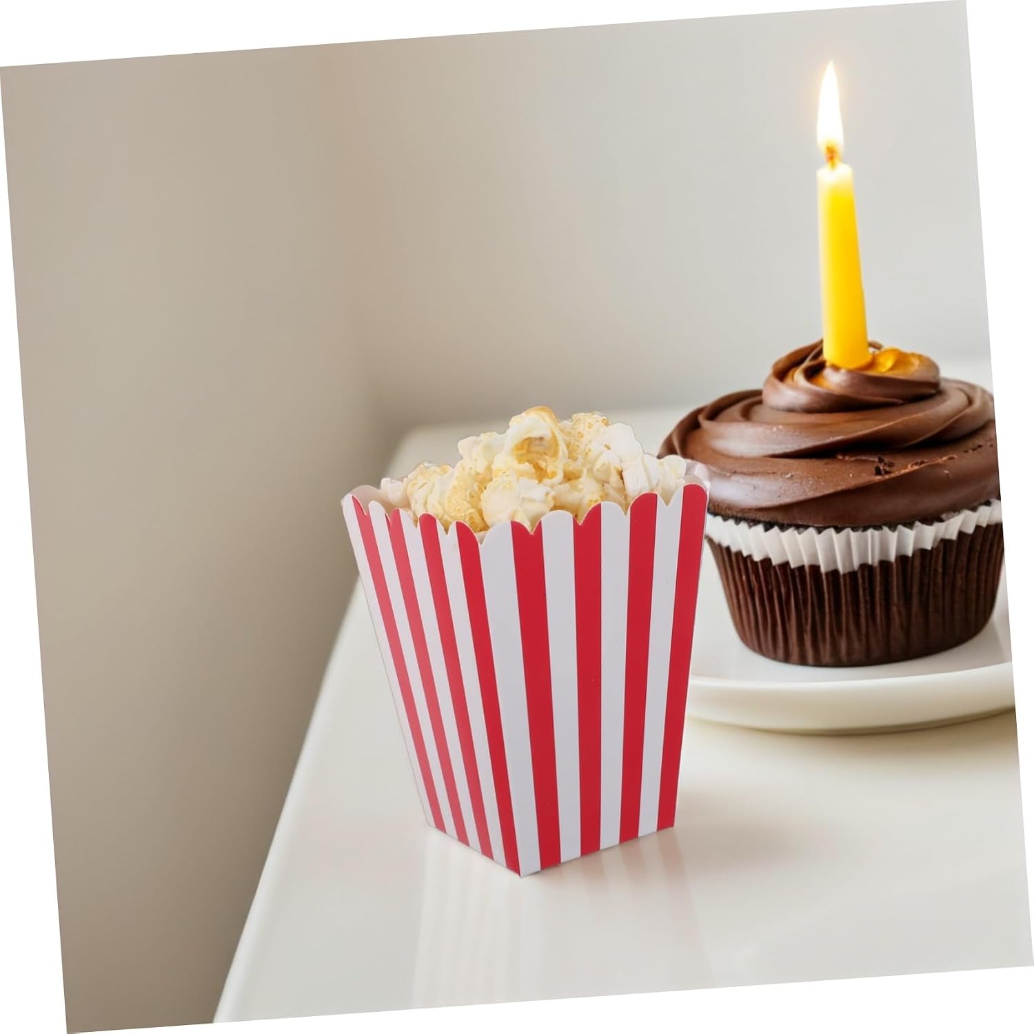 48pcs Foldable Paper Popcorn Buckets with Red Pattern, Carnival Snack Containers for Party Favors and Movie Night, Disposable Paper Popcorn Boxes for Outdoor Events