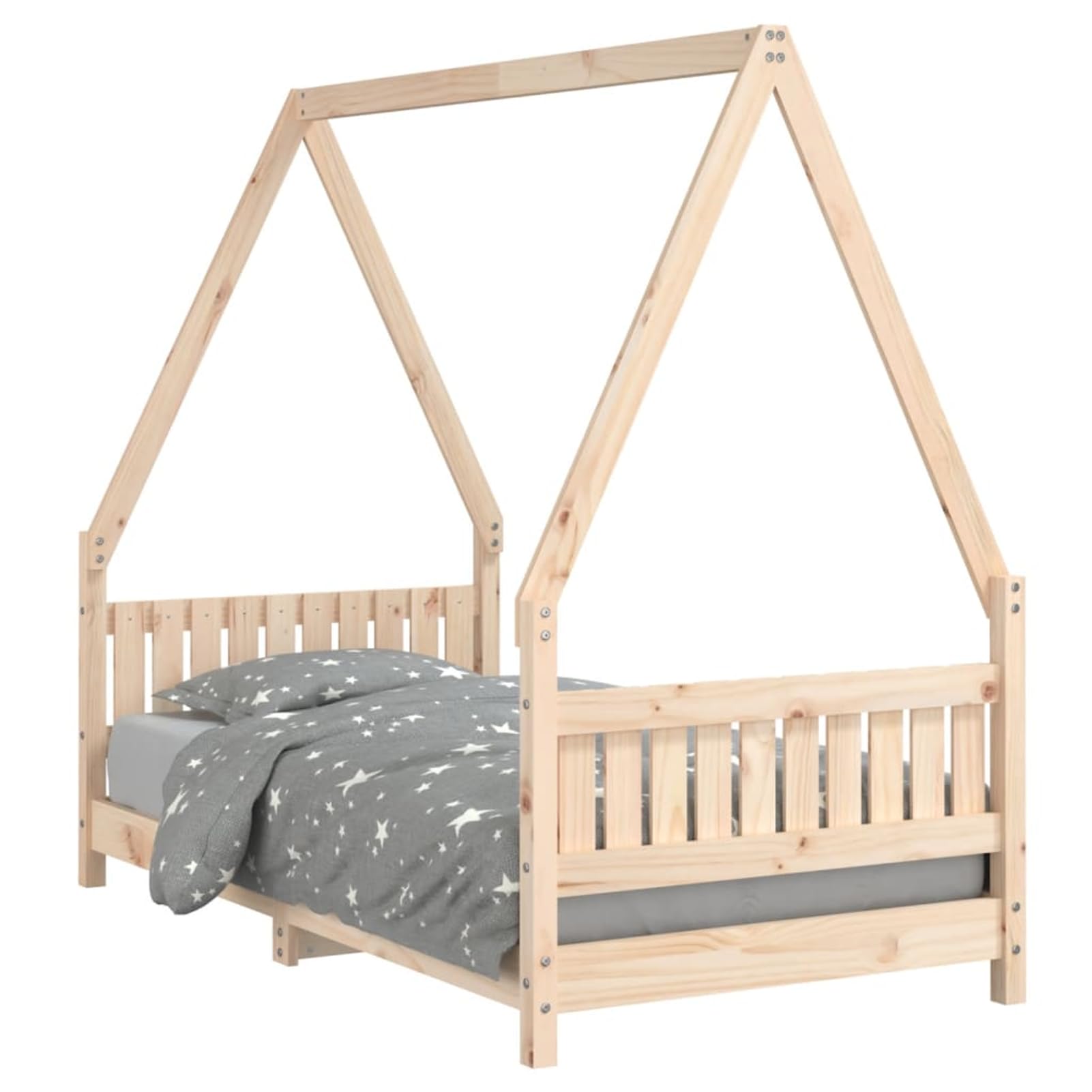 Holz Kinderbett Hausform | Massives Kiefernholz | 80x160 cm Matratze | Für Kinder ab 4 Jahren Model834504