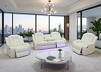 Vista 18 de Juego de Sofá Reclinable Eléctrico, Sofá Seccional de Cuero Negro de 3 Piezas, Juegos de Muebles de Sala de Estar con Luz LED, Juegos Reclinables