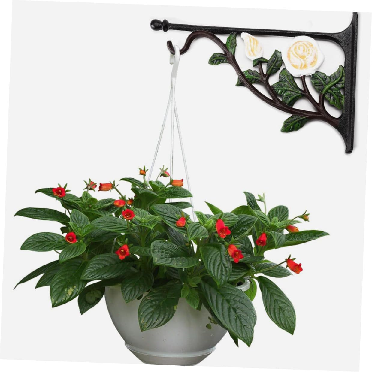 Iron Rose Pattern Wall Mounted Hanging Plant Hook for Indoor and Outdoor Flowerpot, Bird Feeder, Wind Chime Bracket, Sturdy Cast Iron Hanging Basket Holder