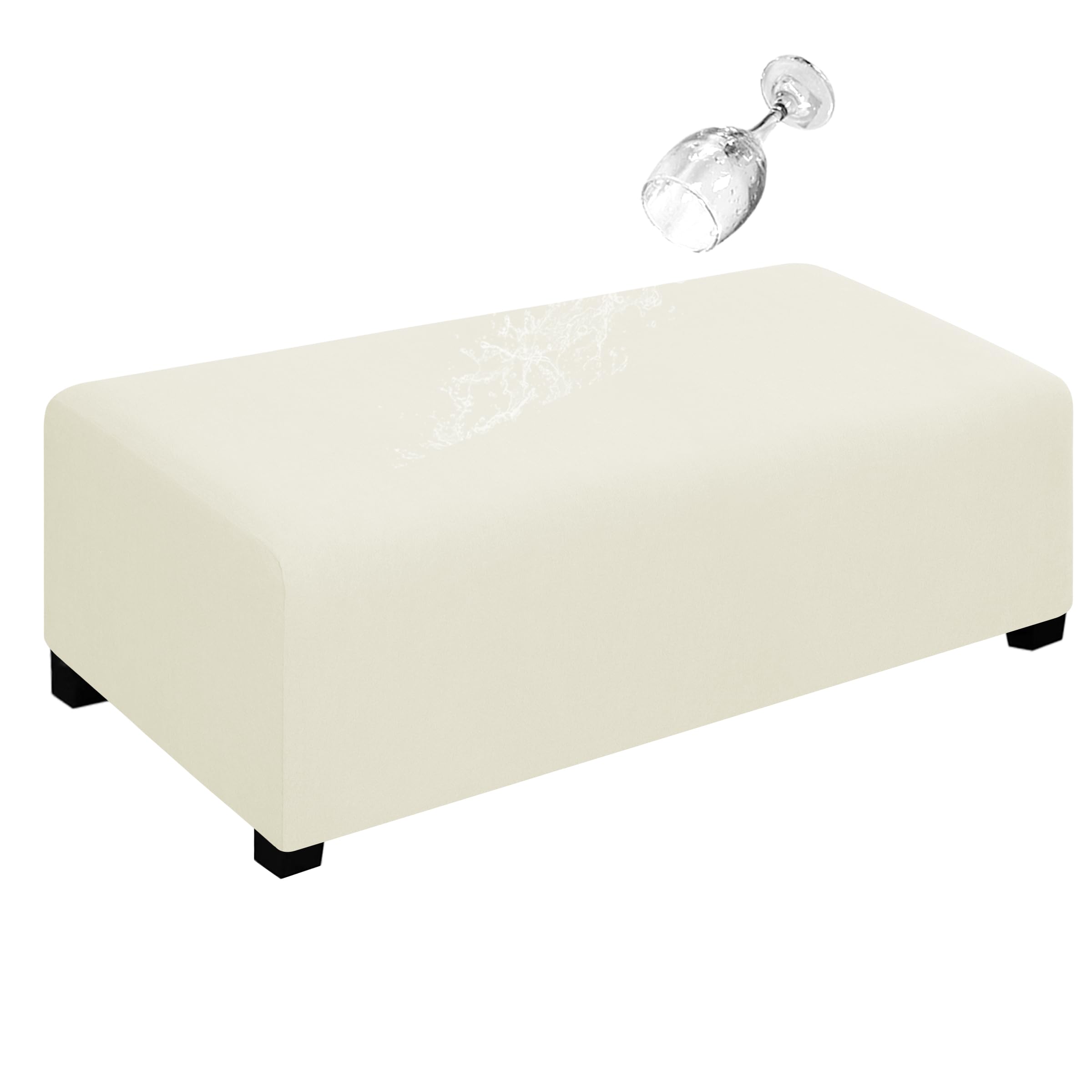 Easy-Going 100% Dual Waterproof Stretch Ottoman Cover Rectangle Folding Storage Stool Furniture Protector Soft Slipcover for Living Room with Elastic Bottom (XX Large, Ivory)