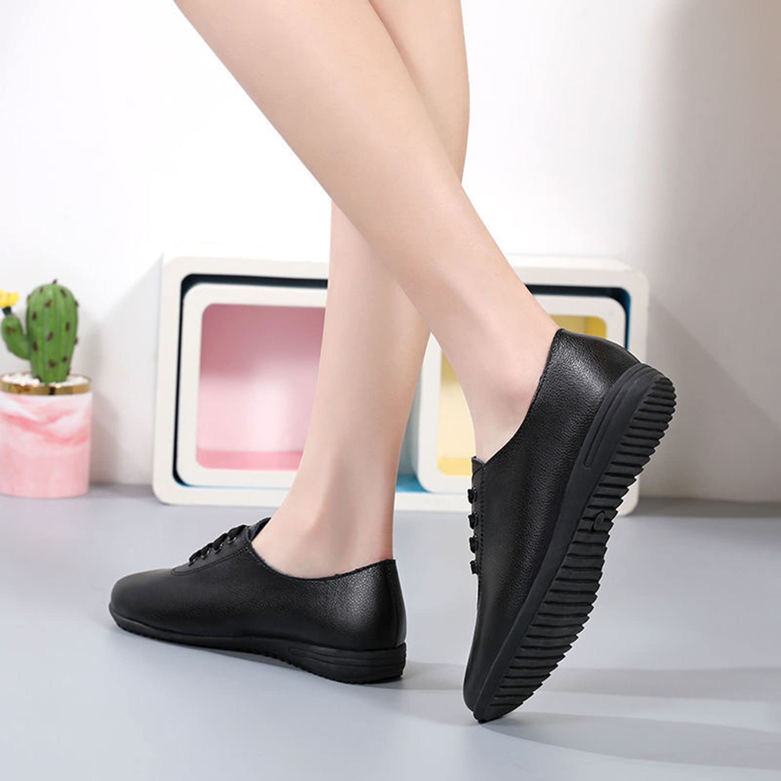 Oxfords De Las Mujeres con Cordones De Cuero Zapatos De Caminata Fondo Ligero De La Oficina De Trabajo De La Oficina De Los Mocasines