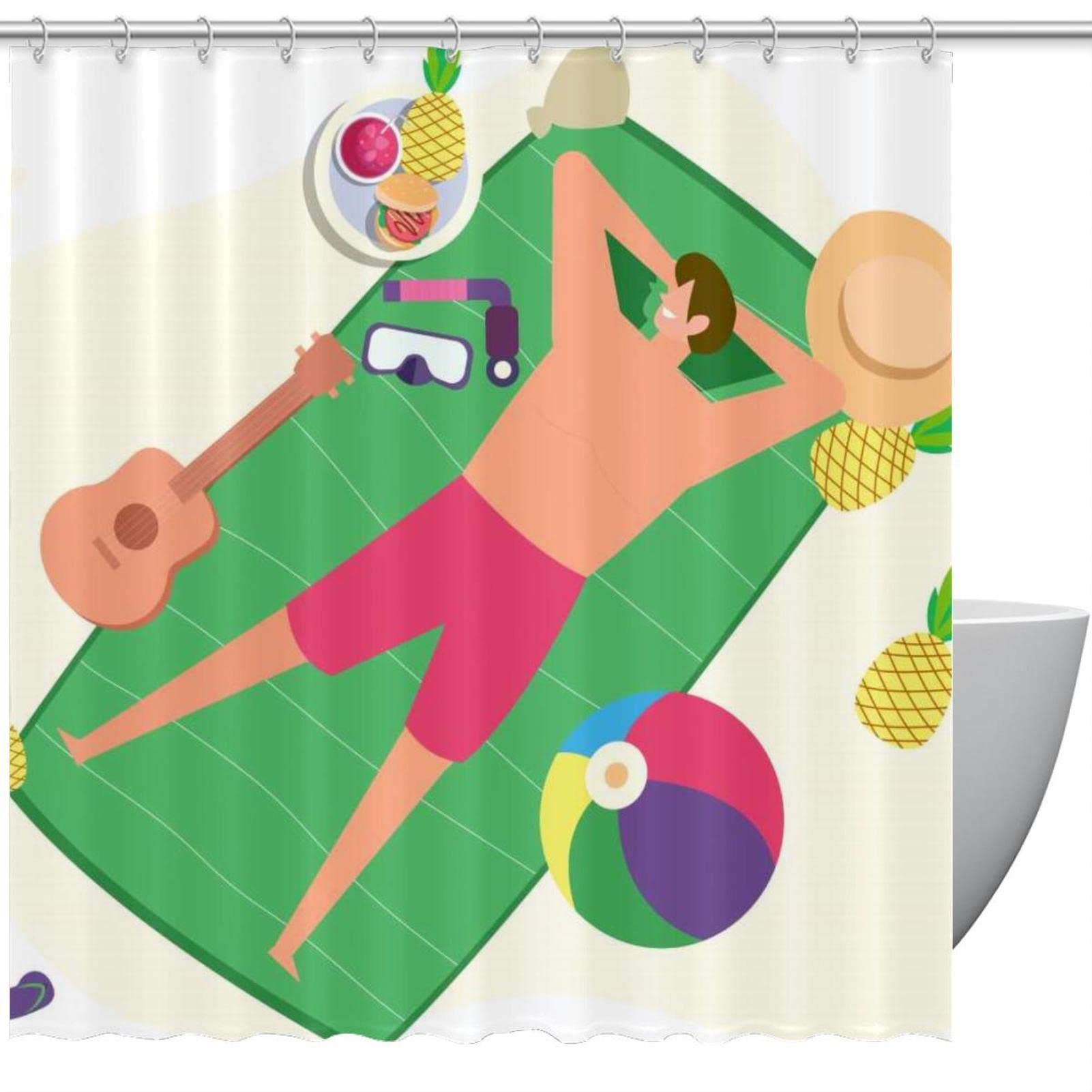 Rideau de douche imperméable anti-éclaboussures 168 x 183 cm avec anneaux résistants