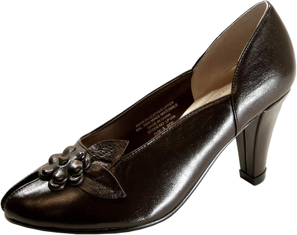 Peerage Reyna (LP569) Women's Wide Width Leather Dress Pumps Brown 6.5