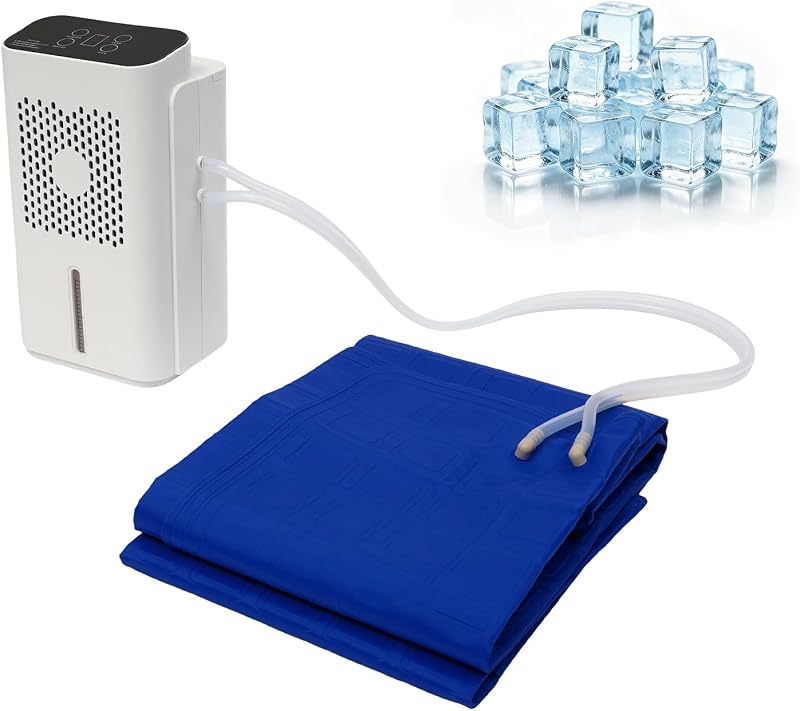 Water Cooling Mattress Pad with Host, Bed Cooling System with 1-9H Timer, 63"×27.5" Bed Chiller, Cool Sleep, Quite Runing, Blue