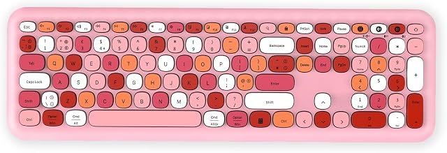 2.4G USB & Dual Bluetooth Wireless Keyboard, Multi- Device Rechargeable Cordless Keyboard UK Layout for Computer, PC, Laptop, Pink