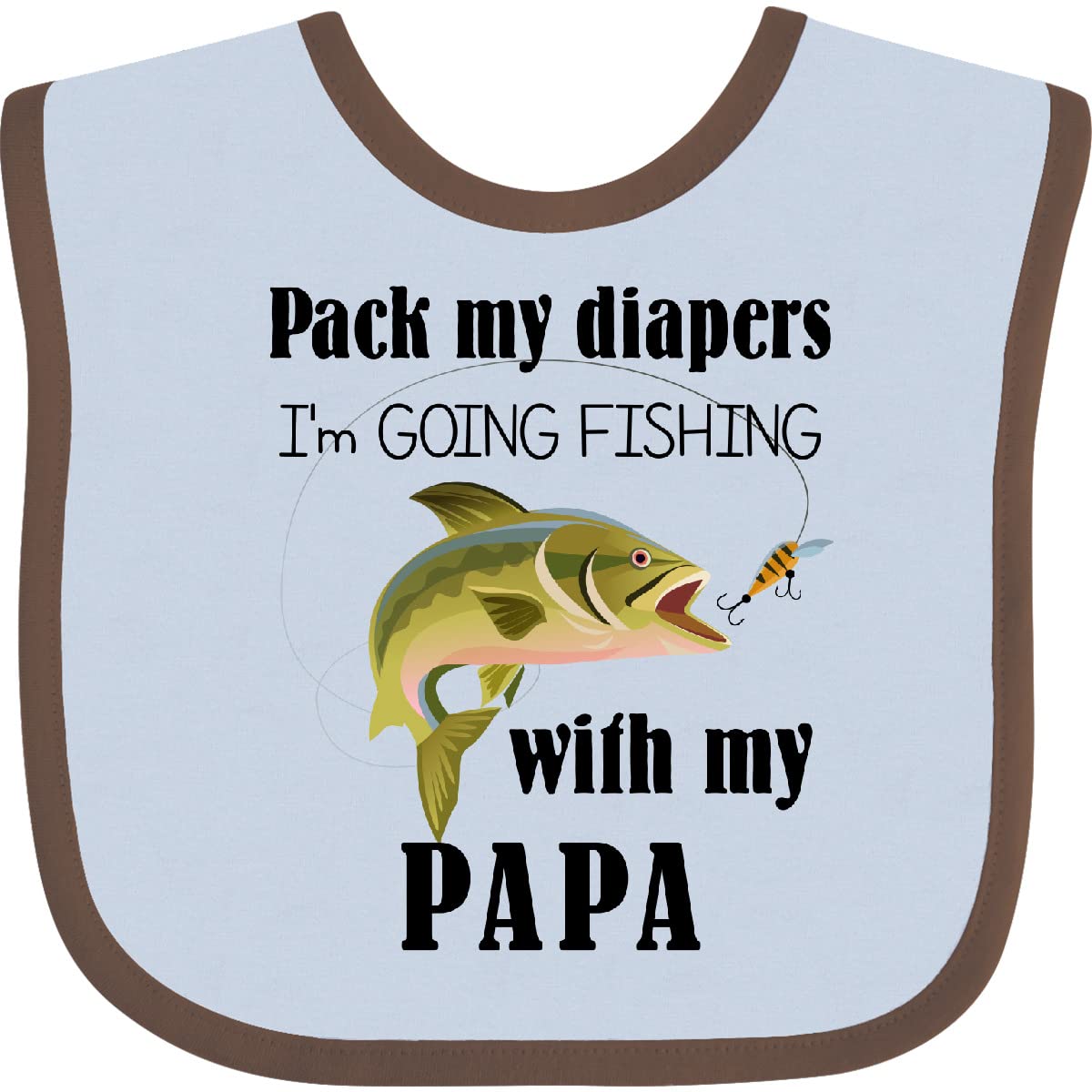 inktastic Pack My Diapers I Am Going Fishing with Papa Baby Bib Blue and Chocolate 425aa