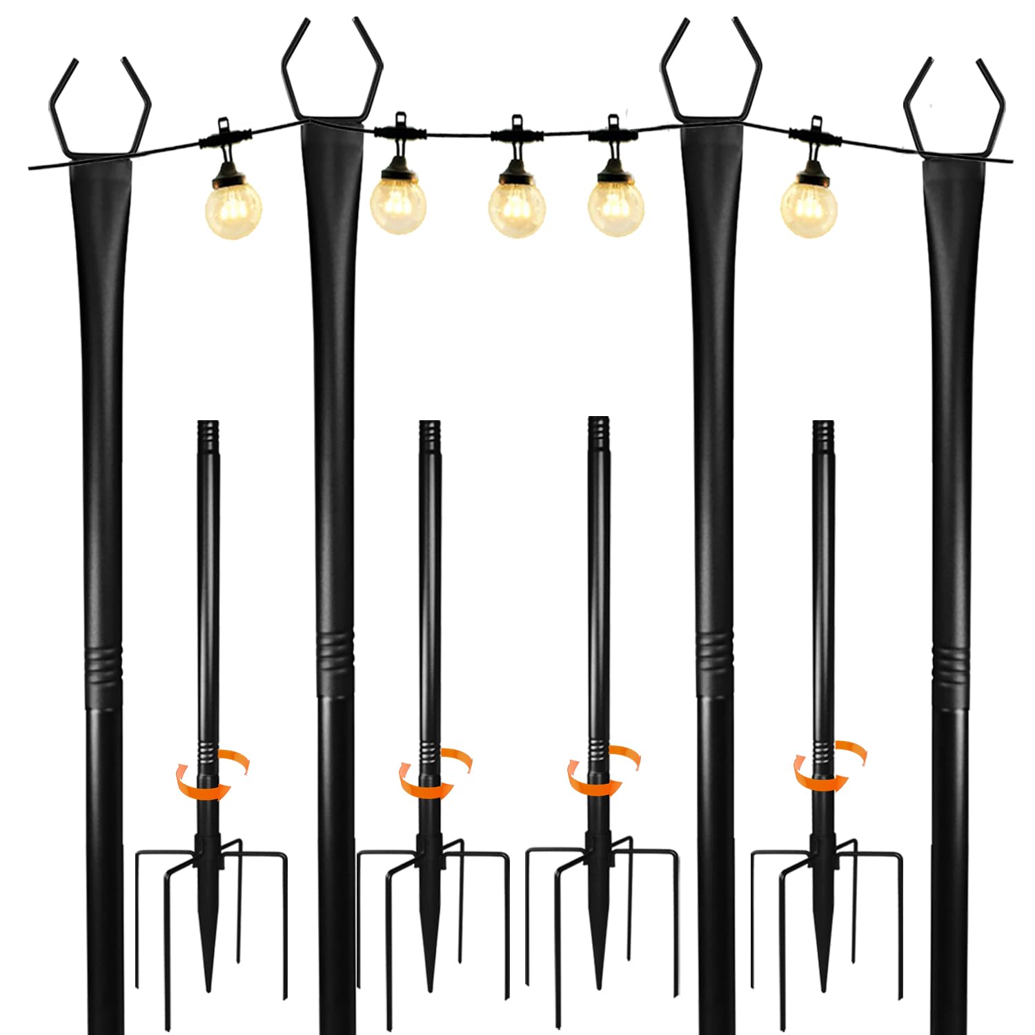 Confezione da 4 pali luminosi regolabili in metallo da 3 m, con forchetta per luci esterne, supporto per luci da esterno per patio, terrazza, cortile, giardino, feste, matrimoni