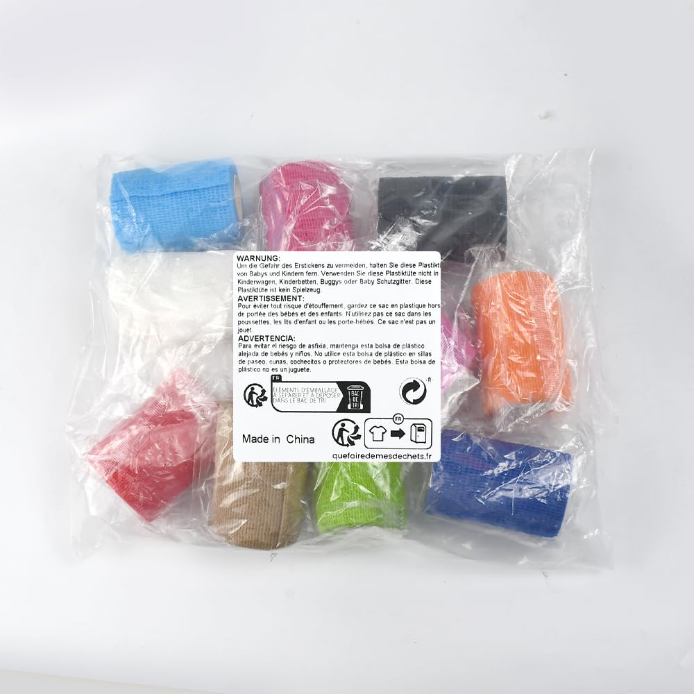 10 Rotoli di Benda Elastica Autoadesiva,Elastica Bendaggio Adesiva da 7.5 cmx 5 m,Autoadesivo Benda Salvapelle Fasciature per Mani, Piedi, Ginocchia (Colorati)