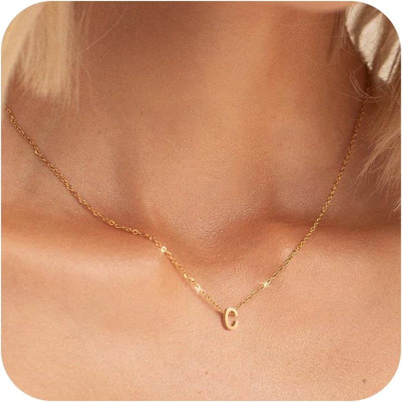 Initial Necklace for Women - Dainty 18K Gold Filled Initial Necklace Tiny A-Z Pendant Choker Necklace Trendy Cute Initial Letter Necklace Gold Jewelry Necklace for Women C 18K Gold