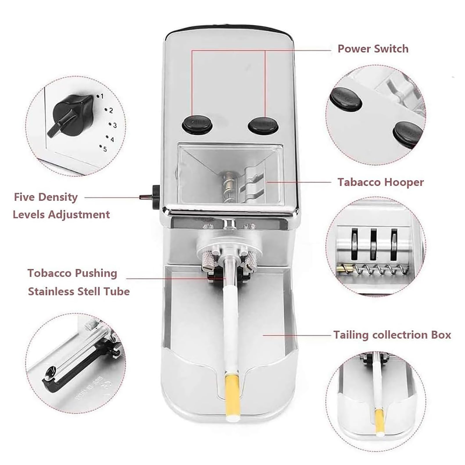Rullo Per Tabacco Automatico, Arrotolatore Di Sigarette Elettrico Con Smerigliatrice Per Tabacco, Densità Del Tabacco Regolabile Su 5 Livelli, Compatibile Con Tubo Da 6,5 ​​mm/8 Mm, Per Padre