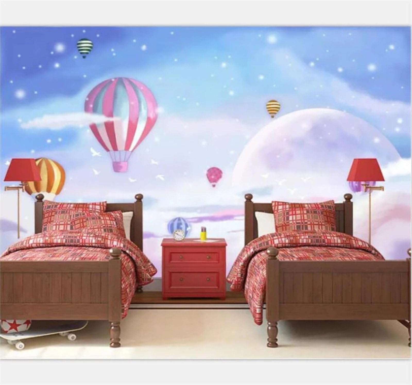 Wallpaper-3D-Xlm 350Cm×256Cm(B×H) Beautiful Dreamy Cartoon Sky Hot Air Balloon 3D Wallpaper Easy Install Feature Office Living Room Sofa Bedroom Tv Background Wall Decoration-350Cm×256Cm
