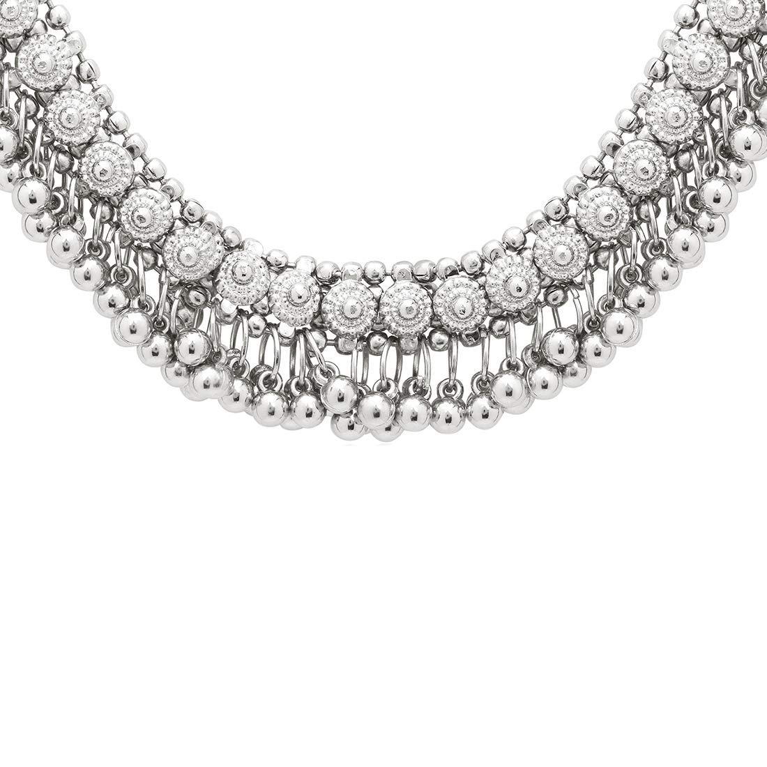 German Silver Oxidised Ghoongroo Necklace Set with Earrings