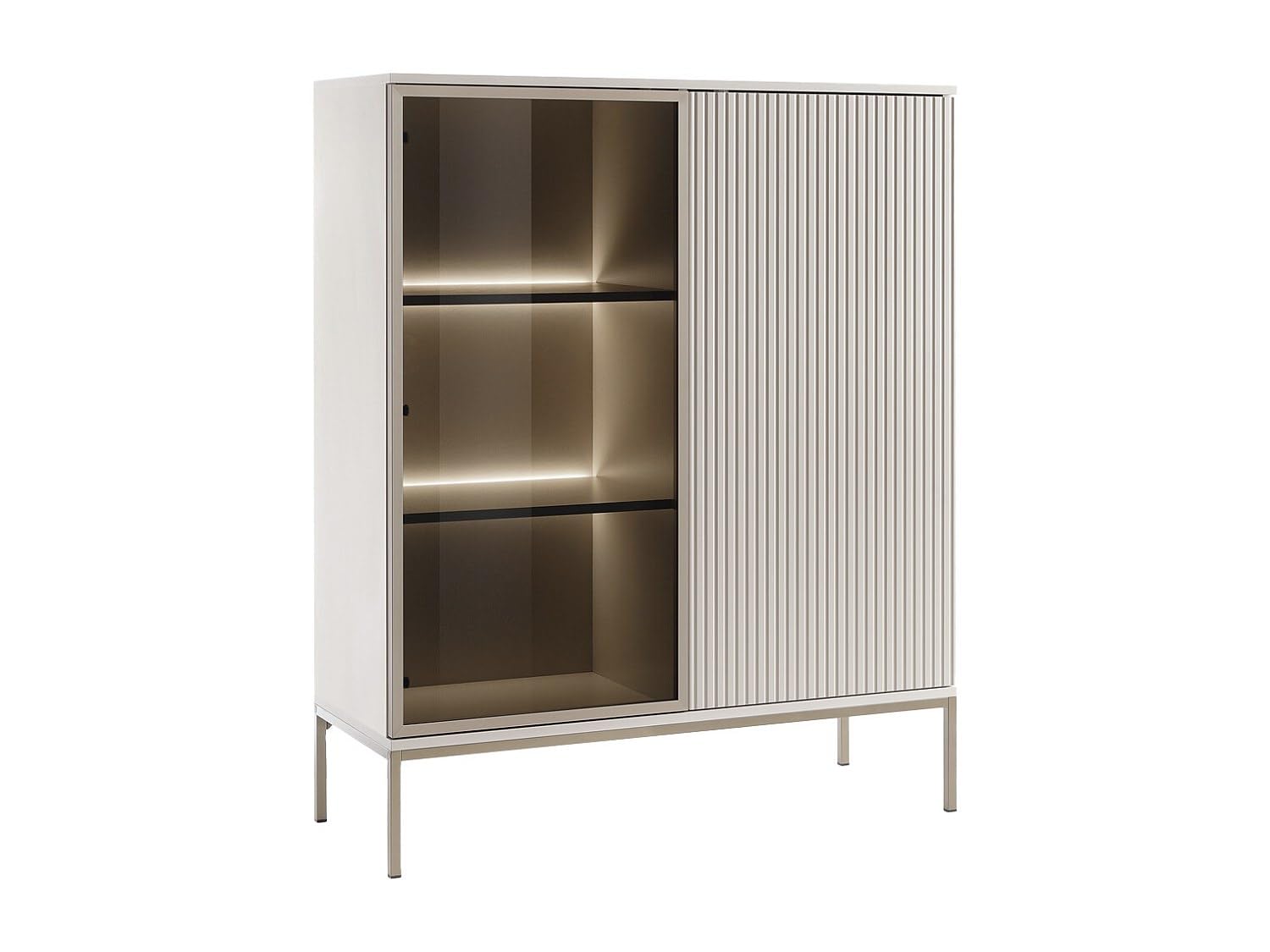Vente-unique-Vitrina 2 Puertas con Luces LED en MDF y Vidrio Ahumado - Beige y Negro - Ovila