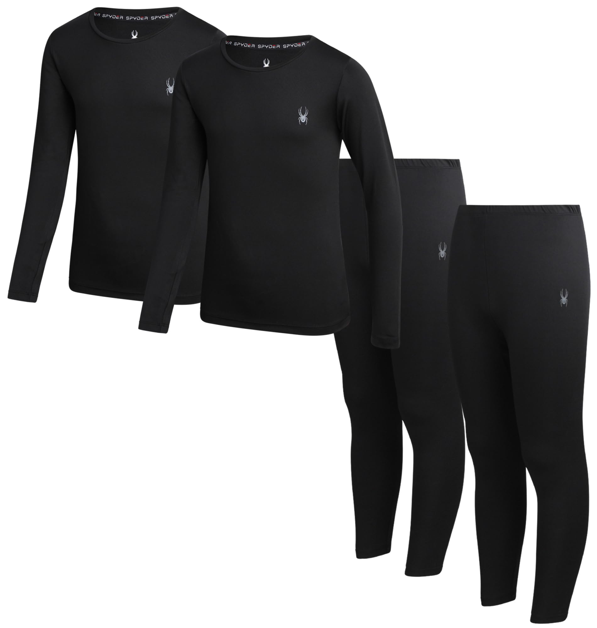 Spyder Conjunto de ropa interior térmica para niños, 4 piezas, capa base aislante que absorbe la humedad, pantalones largos transpirables para niños y niñas