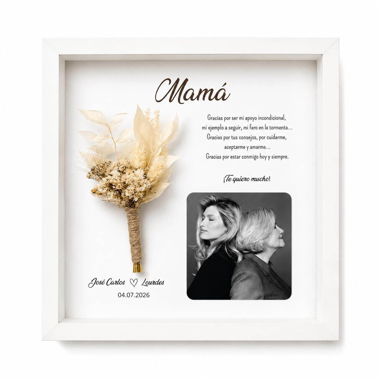 Marco Flores Preservadas Personalizado | Marco ramillete flores preservadas | Regalo para Mamá, Padres de los Novios, Padrinos, Madrinas, Testigos y Bodas | Flores preservadas, Regalo boda
