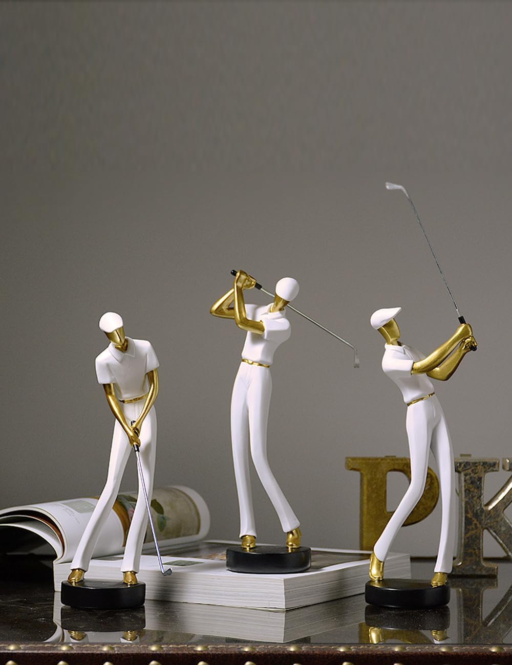 HAUCOZE Golf Figurine Statue Golfer Sculpture White Modern Home Decor Sports Office Gift Polyresin 9.6 Inch